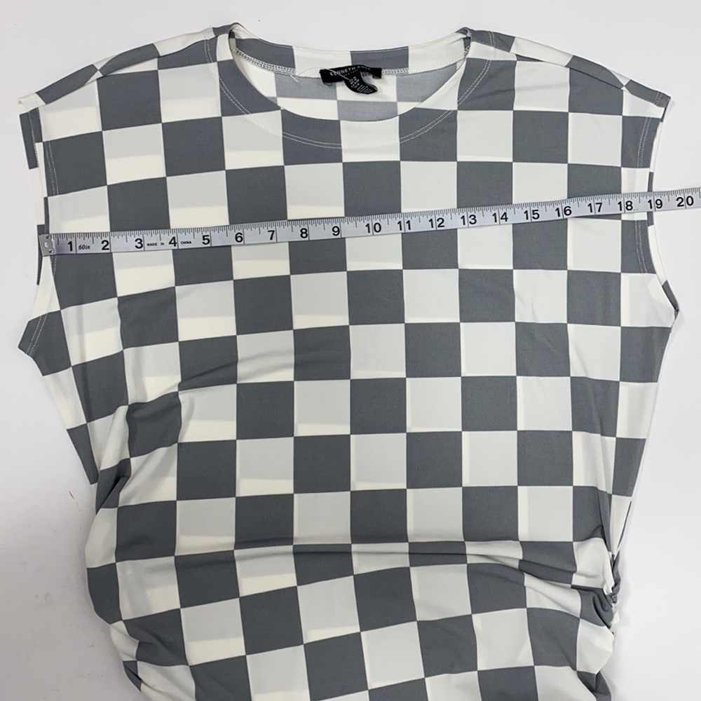 Kenneth Cole Medium Ruched Side Checker Long Dress - Picture 9 of 11